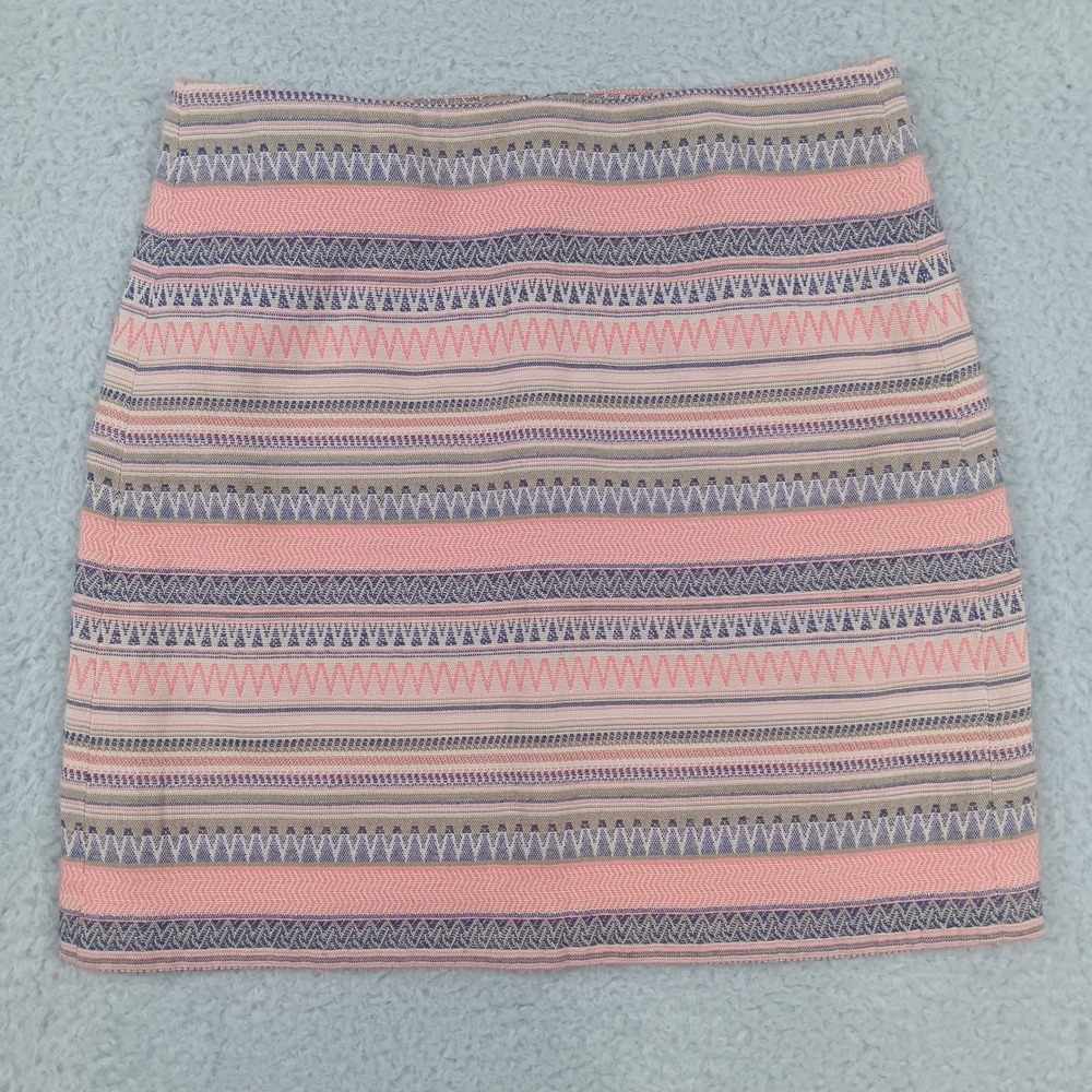 LOFT Outlet Mini Skirt Womens 6 Pink Blue Geometric Woven Jacquard Striped